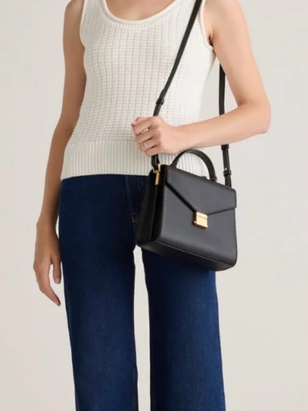 Quince Italian Leather Top Handle Crossbody Black NWOT